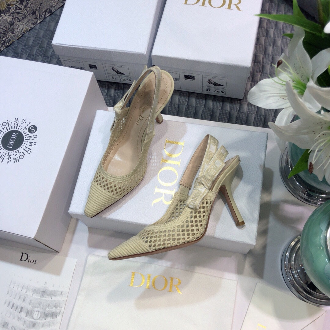 DIOR JA DIOR slingback pumps 95 transparent mesh beige embroidered cotton