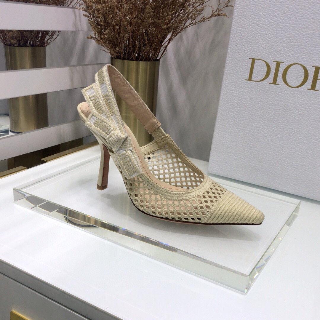 DIOR JA DIOR slingback pumps 95 transparent mesh beige embroidered cotton