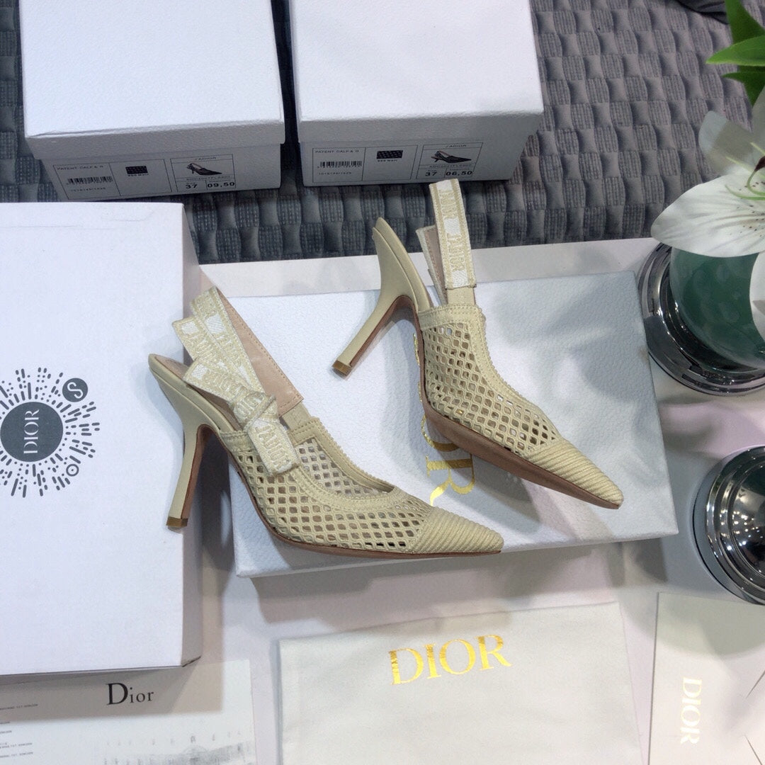 DIOR JA DIOR slingback pumps 95 transparent mesh beige embroidered cotton