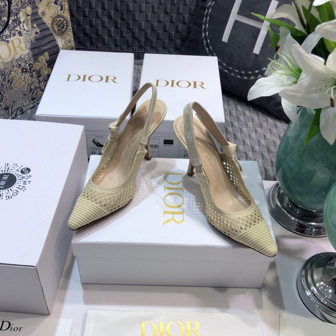 DIOR JA DIOR slingback pumps 95 transparent mesh beige embroidered cotton