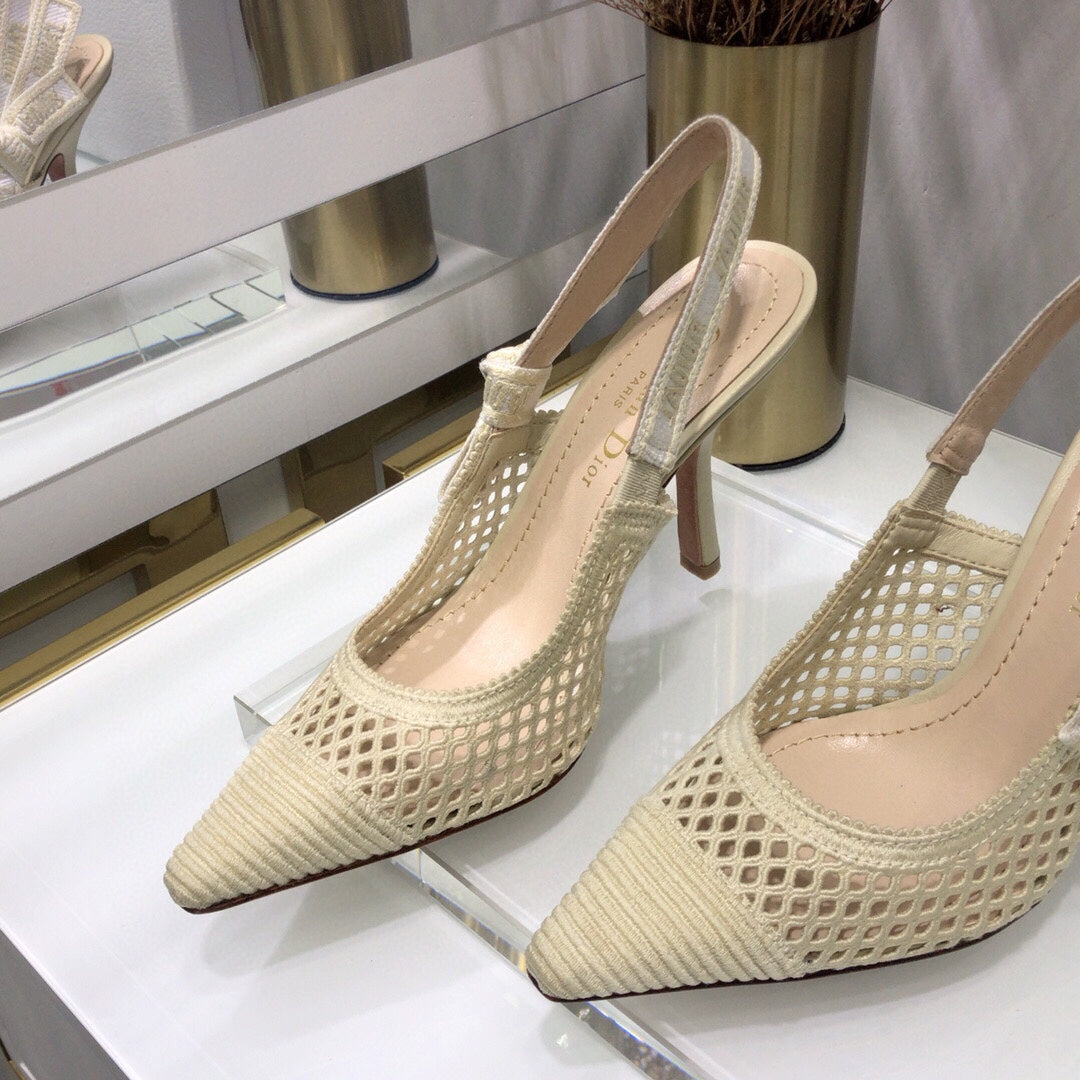DIOR JA DIOR slingback pumps 95 transparent mesh beige embroidered cotton