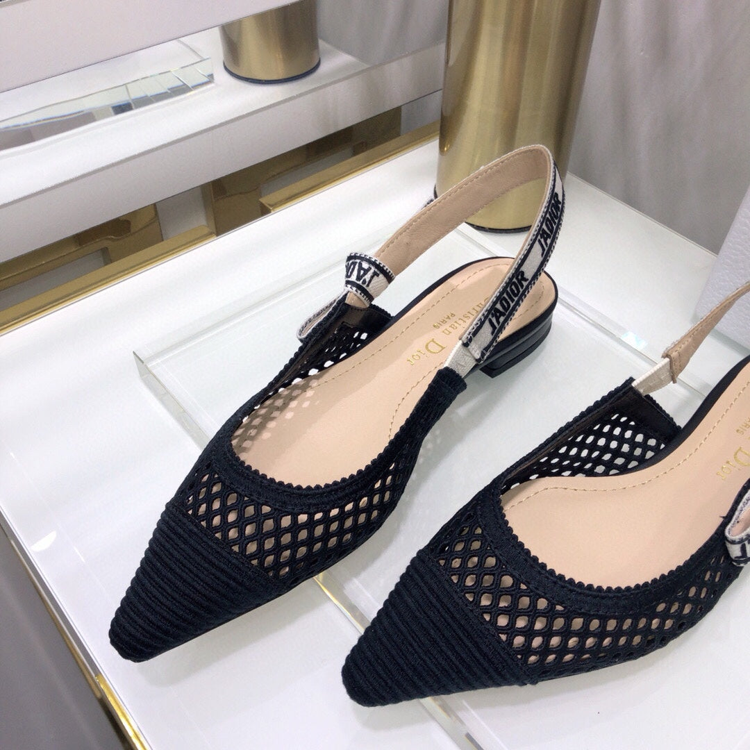 DIOR JA DIOR slingback flat transparent mesh black embroidered cotton