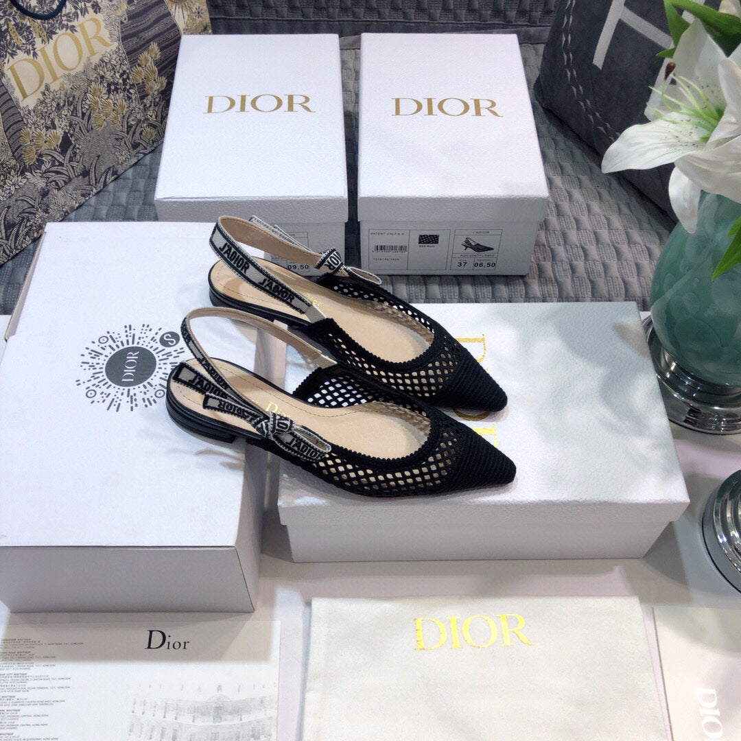 DIOR JA DIOR slingback flat transparent mesh black embroidered cotton