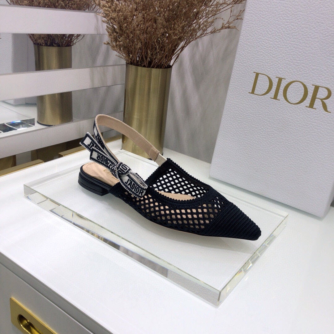 DIOR JA DIOR slingback flat transparent mesh black embroidered cotton