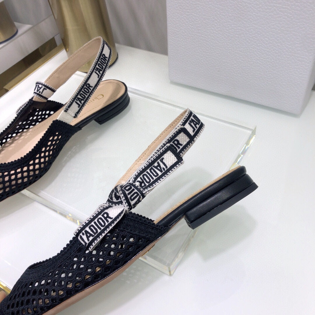 DIOR JA DIOR slingback flat transparent mesh black embroidered cotton