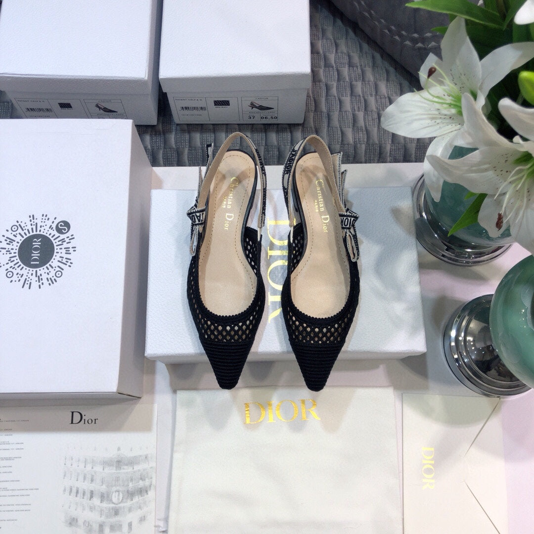 DIOR JA DIOR slingback flat transparent mesh black embroidered cotton