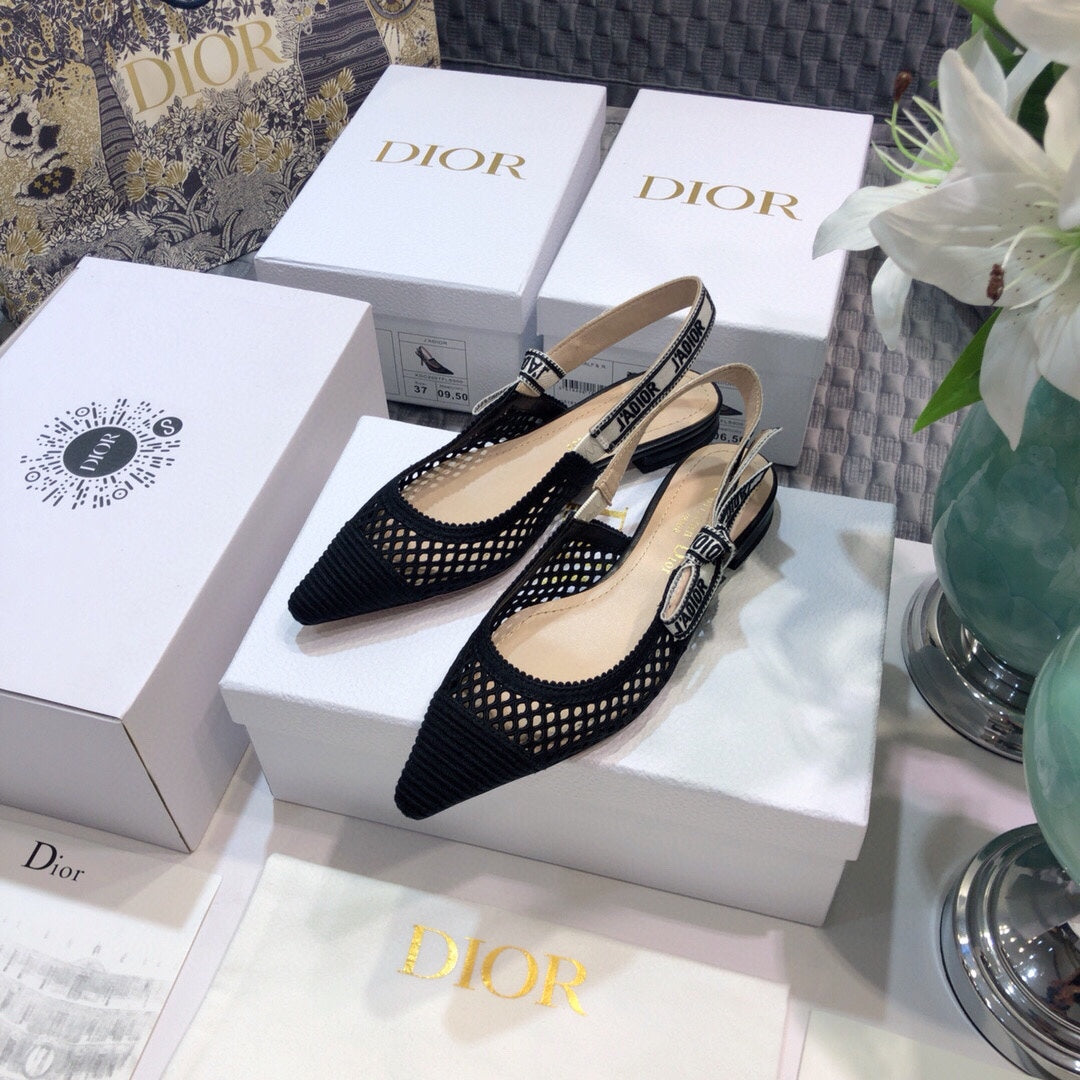 DIOR JA DIOR slingback flat transparent mesh black embroidered cotton