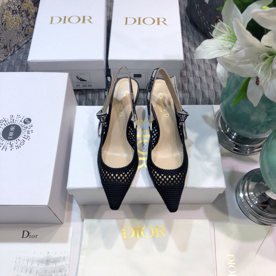 DIOR JA DIOR slingback pumps 65 transparent mesh black embroidered cotton