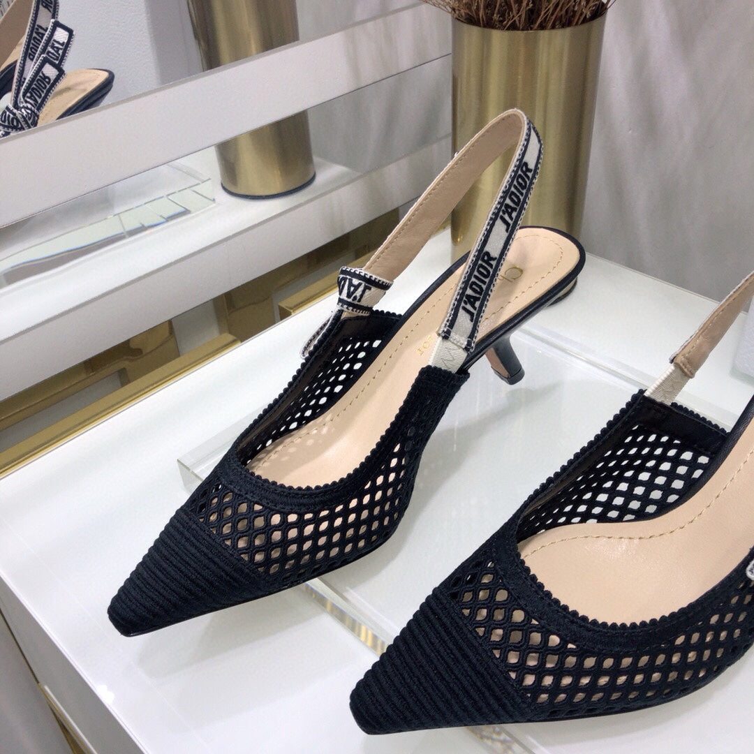DIOR JA DIOR slingback pumps 65 transparent mesh black embroidered cotton