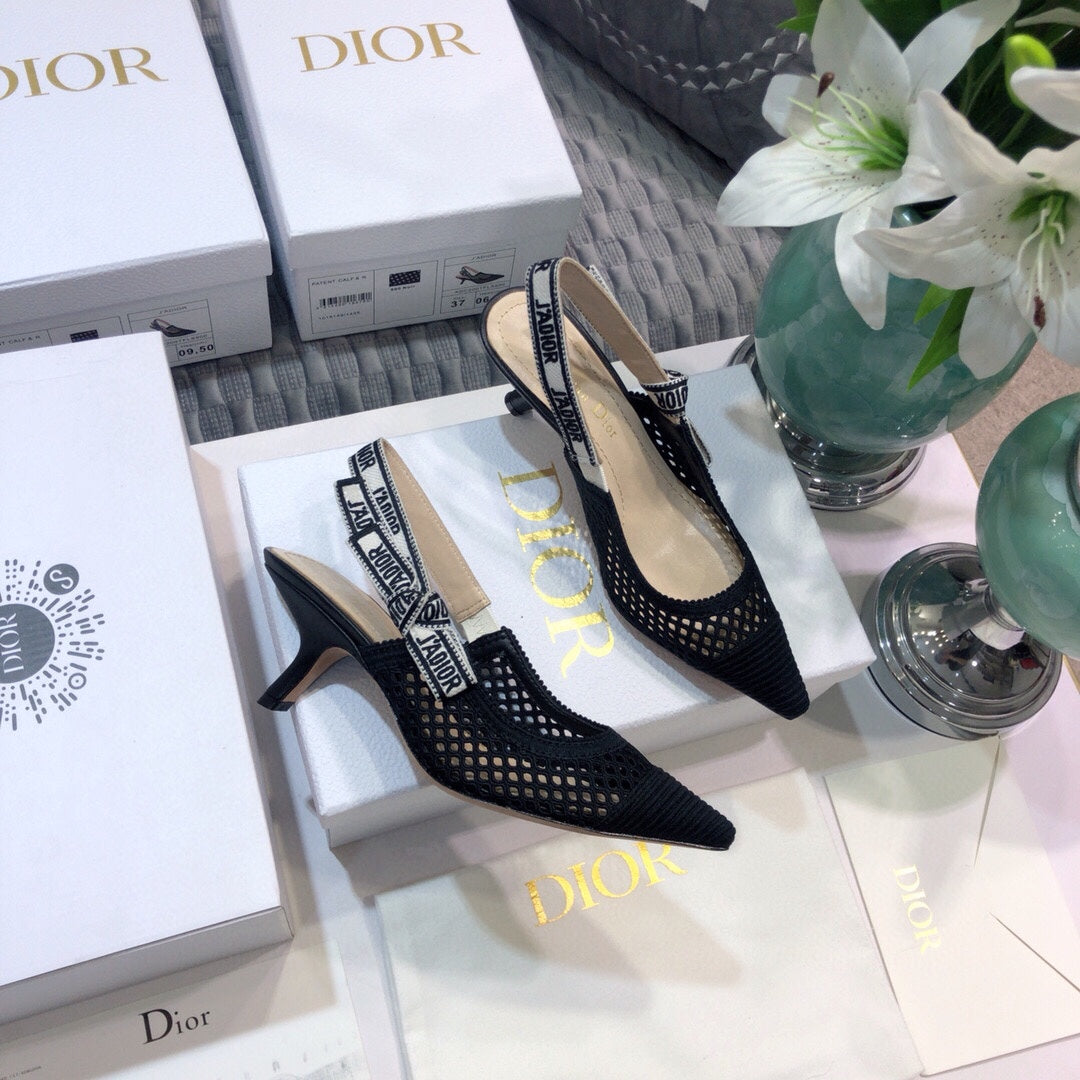 DIOR JA DIOR slingback pumps 65 transparent mesh black embroidered cotton