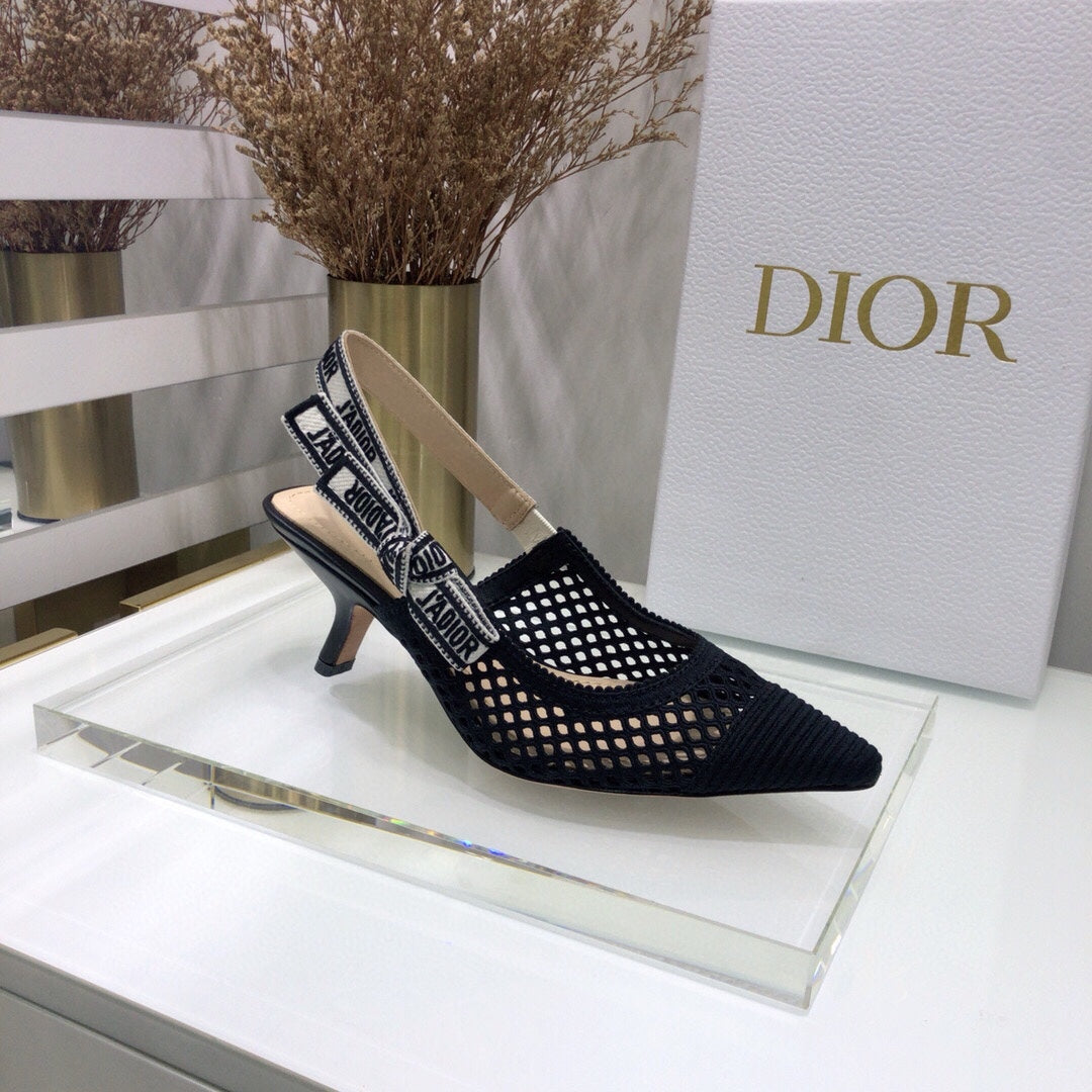 DIOR JA DIOR slingback pumps 65 transparent mesh black embroidered cotton