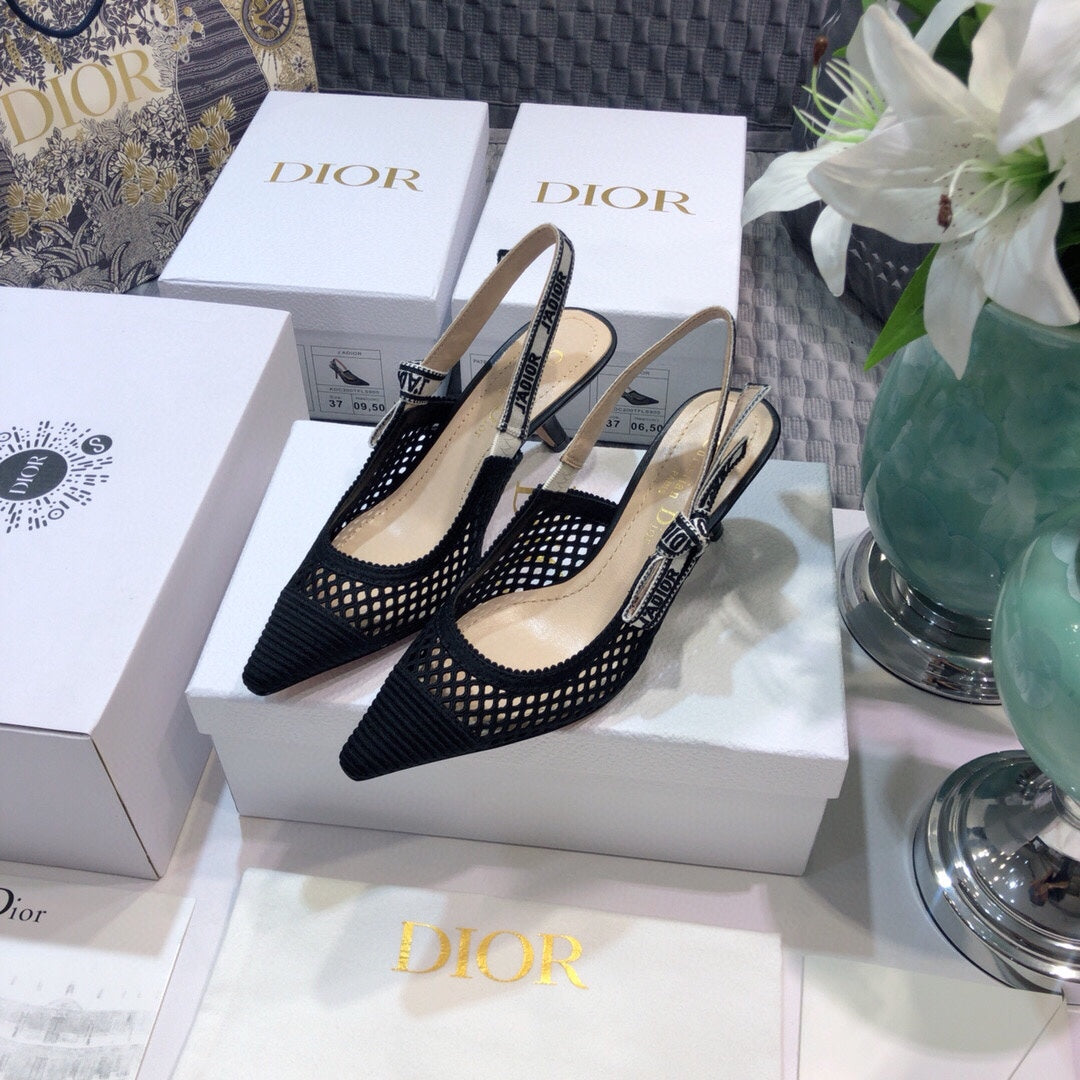 DIOR JA DIOR slingback pumps 65 transparent mesh black embroidered cotton