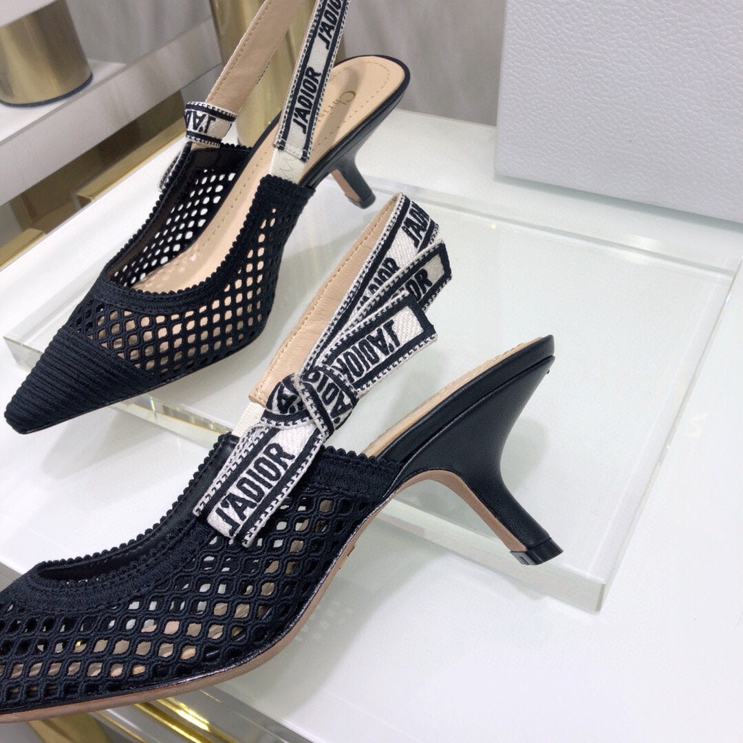 DIOR JA DIOR slingback pumps 65 transparent mesh black embroidered cotton