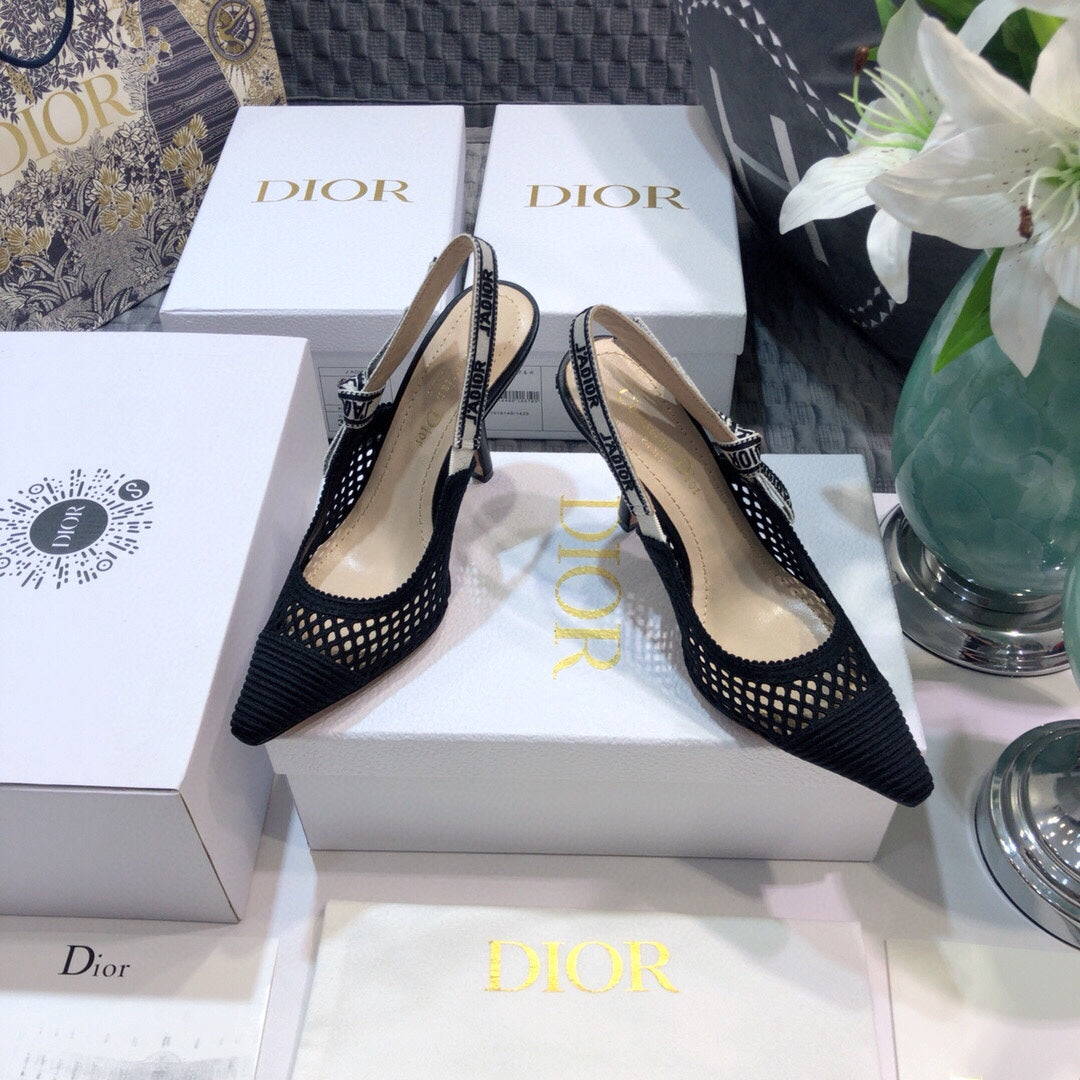 DIOR JA DIOR slingback pumps 95 transparent mesh black embroidered cotton