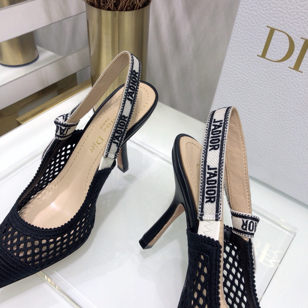 DIOR JA DIOR slingback pumps 95 transparent mesh black embroidered cotton