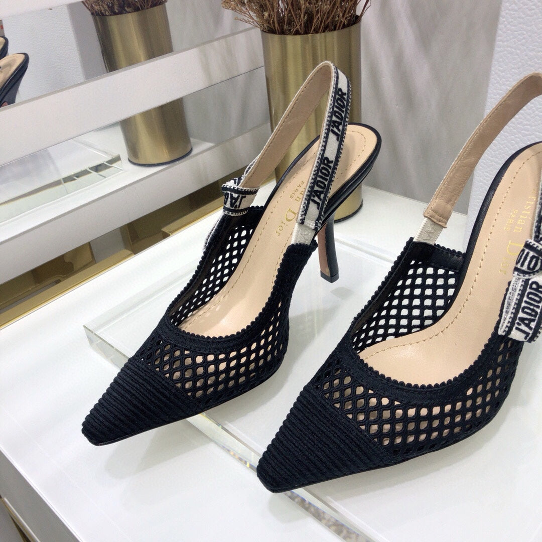 DIOR JA DIOR slingback pumps 95 transparent mesh black embroidered cotton