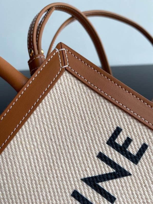 Celine mini vertical cabas 17cm white canvas tan calfskin