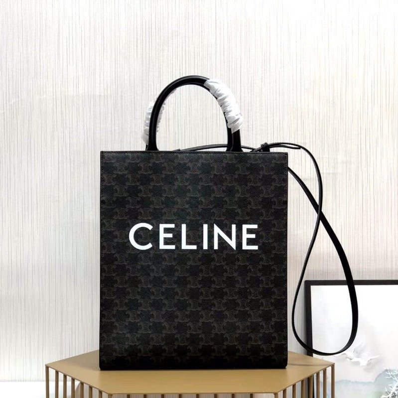 Celine small vertical cabas 28cm all black triomphe canvas
