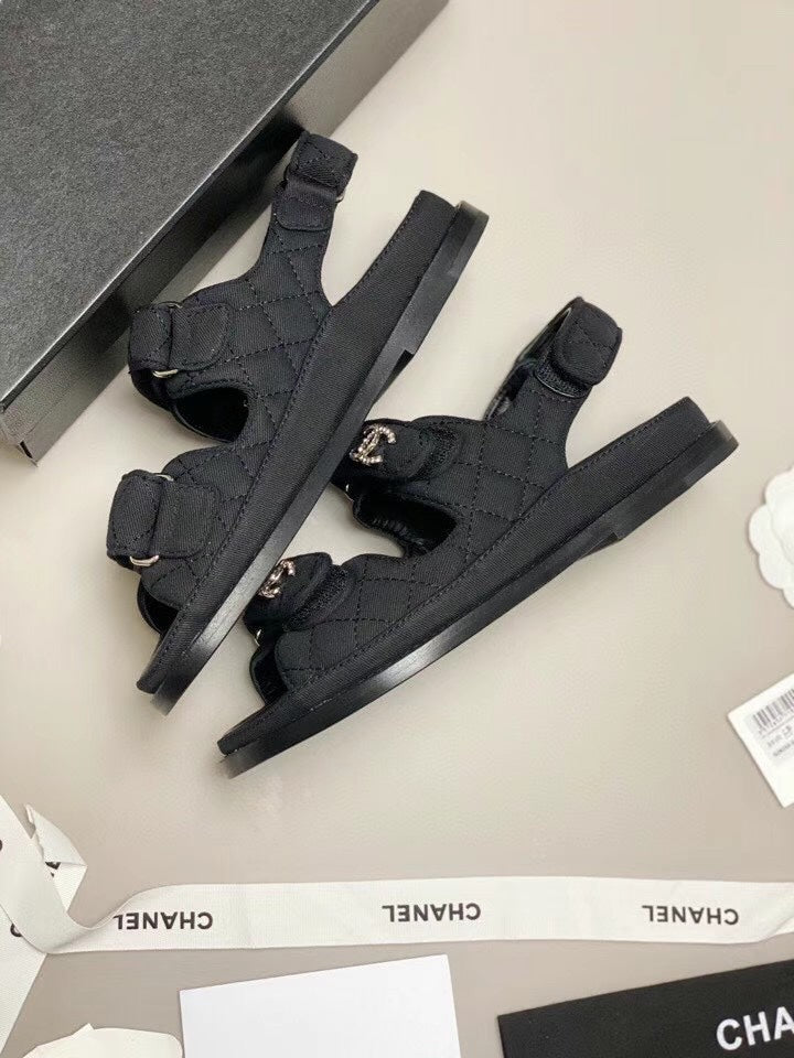 CHANEL 25S Dad Sandal Black Denim Calfskin