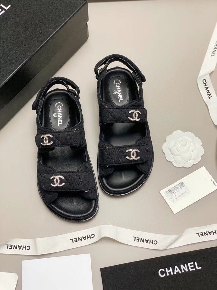 CHANEL 25S Dad Sandal Black Denim Calfskin