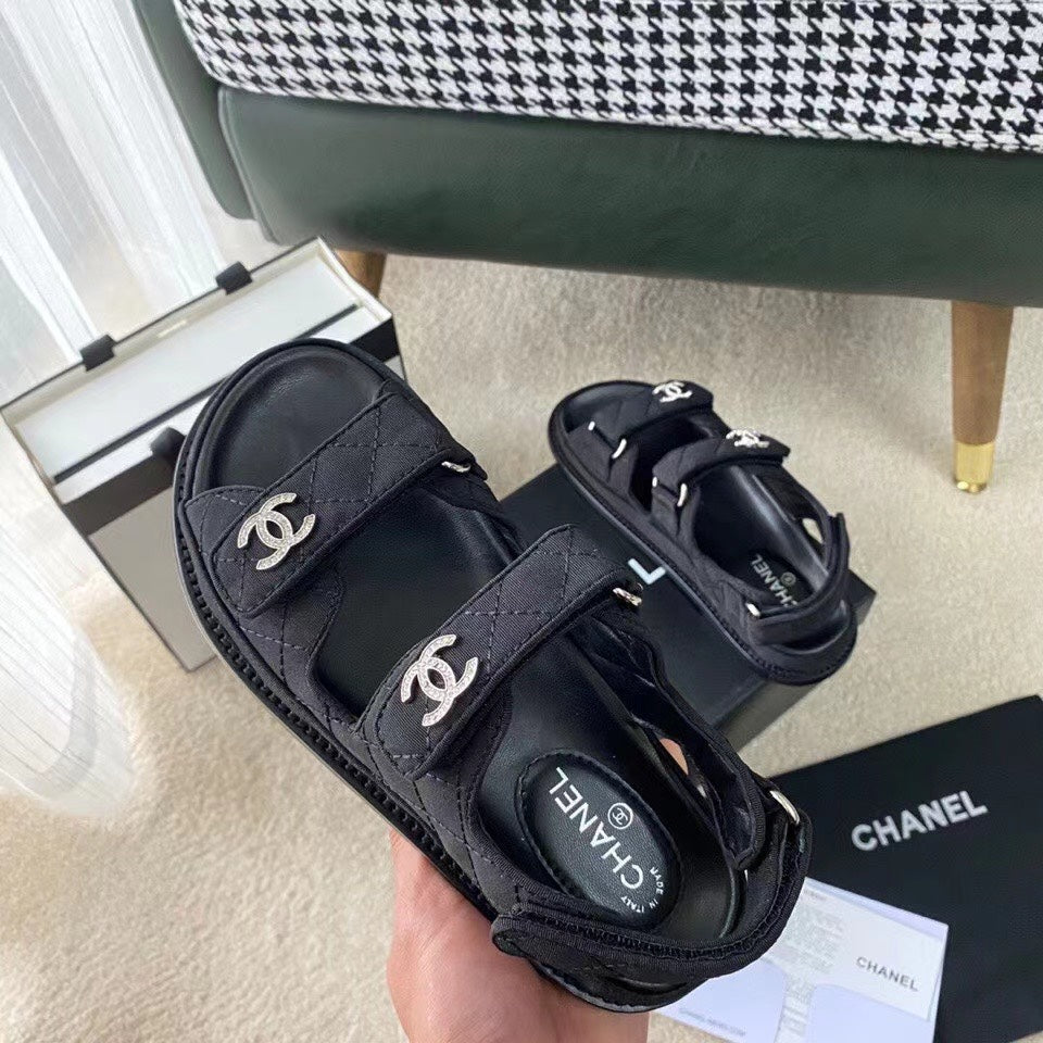 CHANEL 25S Dad Sandal Black Denim Calfskin