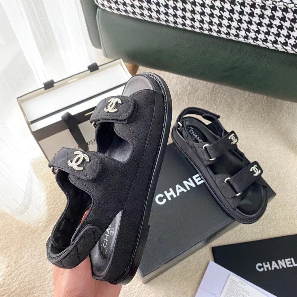CHANEL 25S Dad Sandal Black Denim Calfskin
