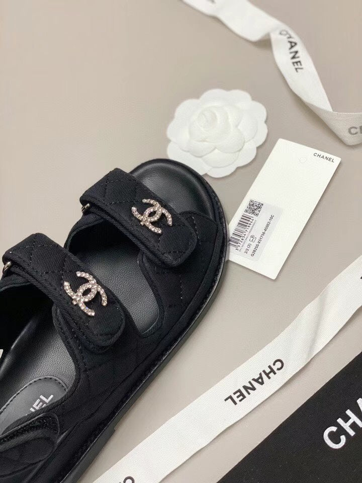CHANEL 25S Dad Sandal Black Denim Calfskin