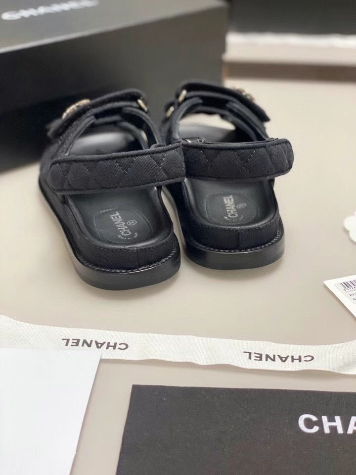 CHANEL 25S Dad Sandal Black Denim Calfskin