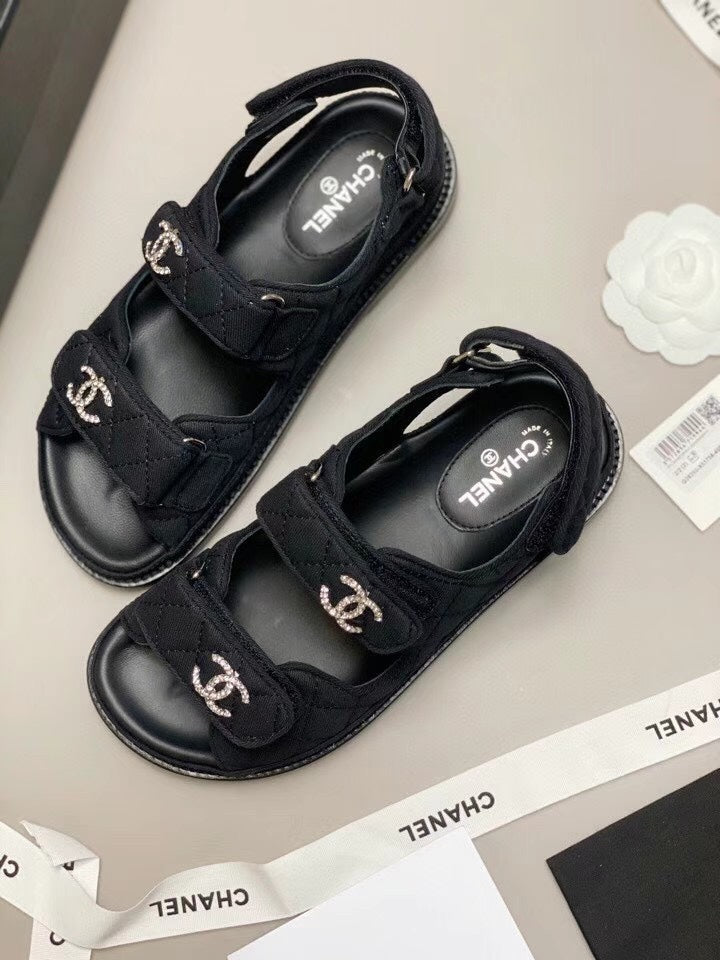 CHANEL 25S Dad Sandal Black Denim Calfskin