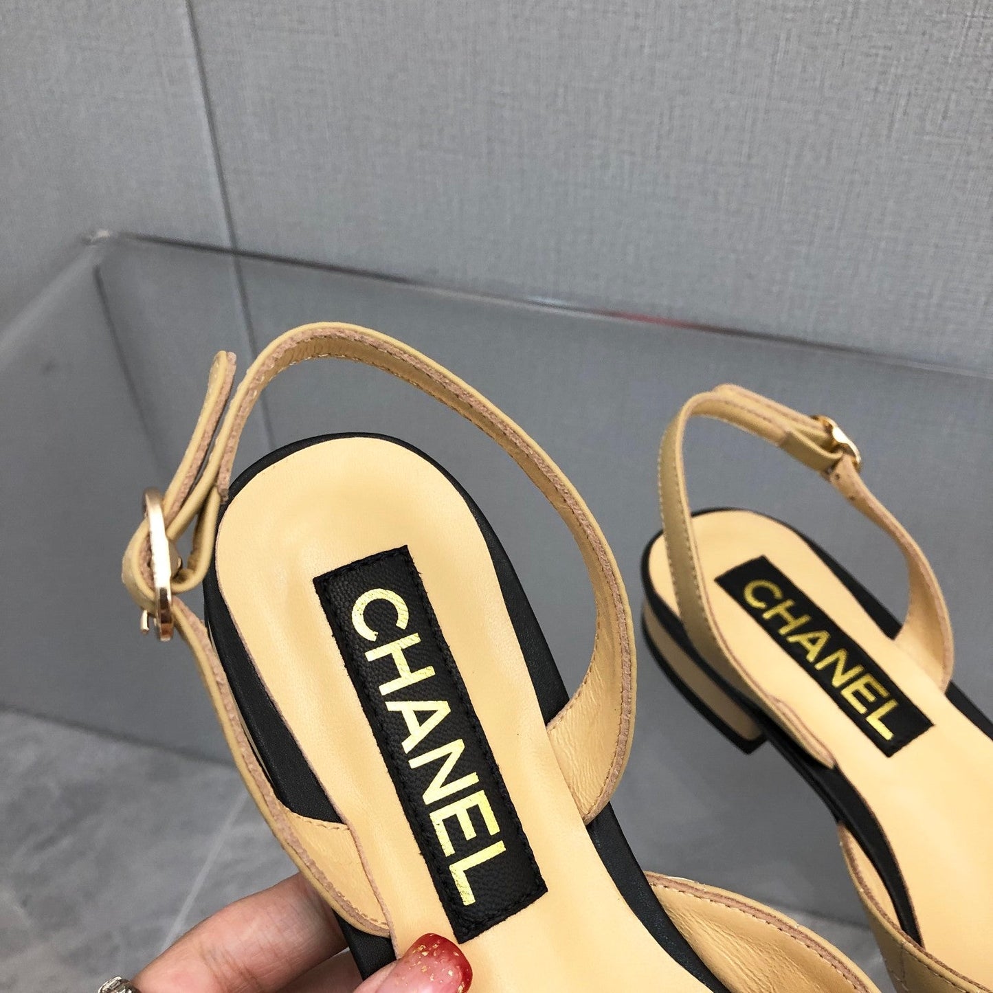 CHANEL 25C 2CM Slingback Flats Buff Yellow Leather 213239
