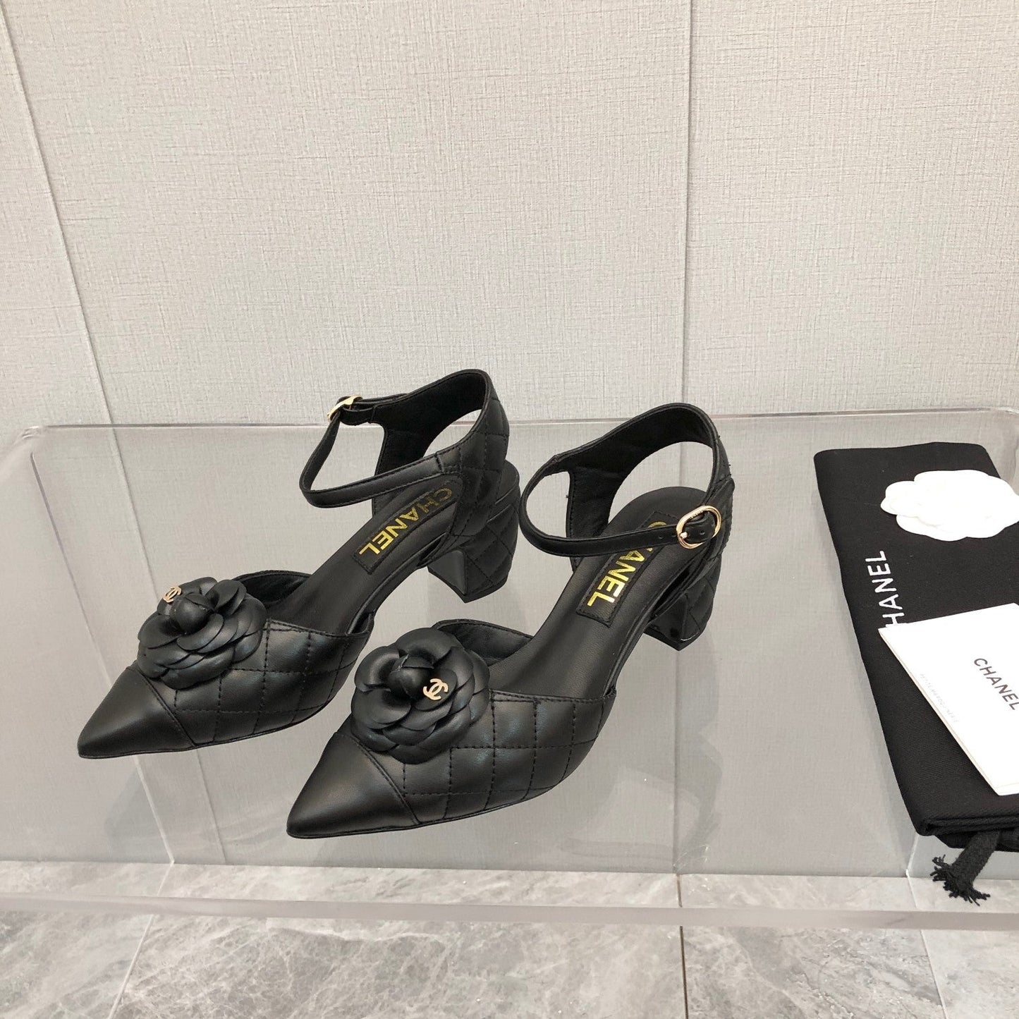 CHANEL 25C 5CM Slingback Flats Black Leather 213242