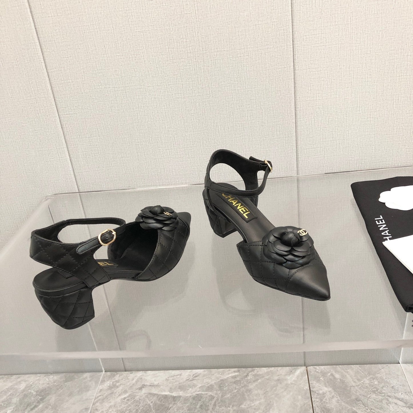 CHANEL 25C 5CM Slingback Flats Black Leather 213242
