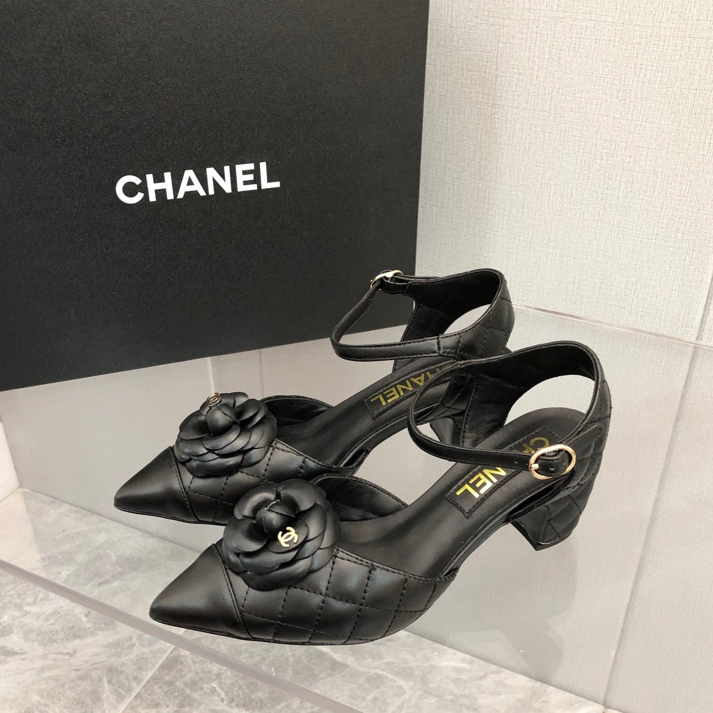 CHANEL 25C 5CM Slingback Flats Black Leather 213242