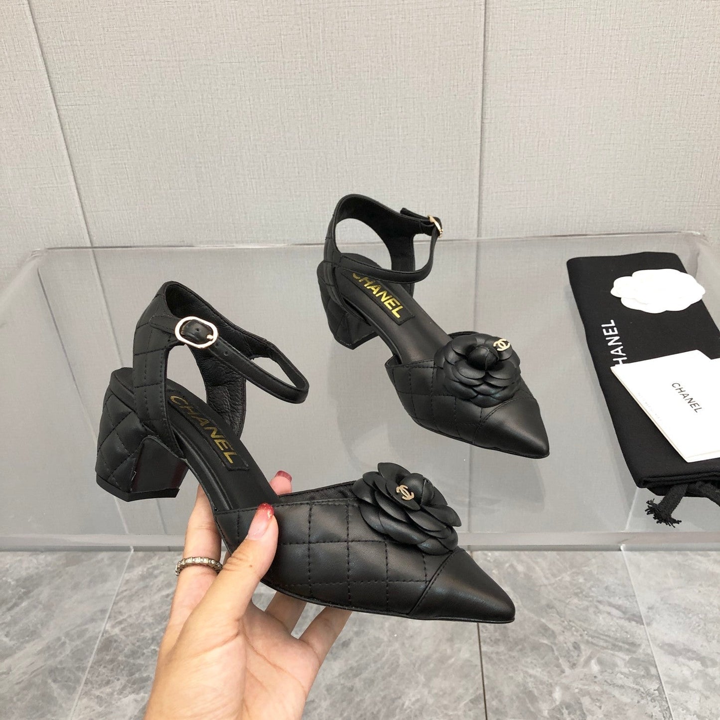 CHANEL 25C 5CM Slingback Flats Black Leather 213242