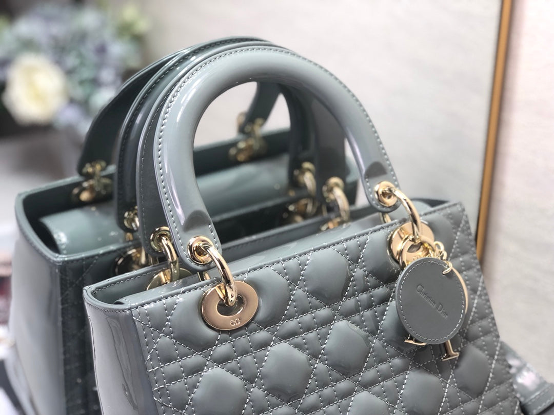 DIOR medium lady 24 grey patent calfskin
