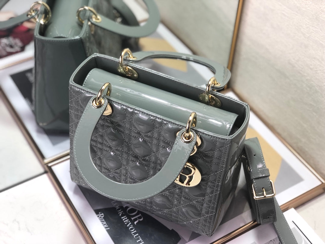 DIOR medium lady 24 grey patent calfskin