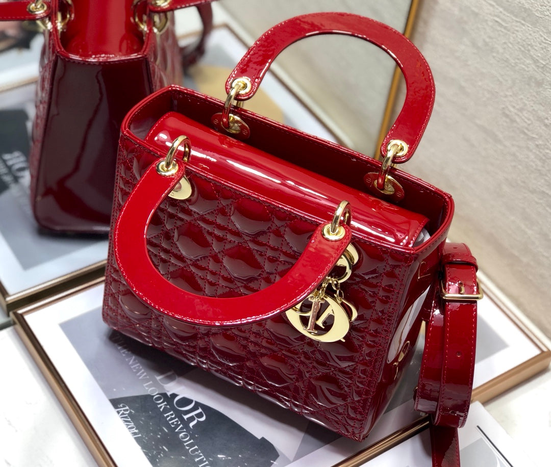 DIOR medium lady 24 dark red patent calfskin