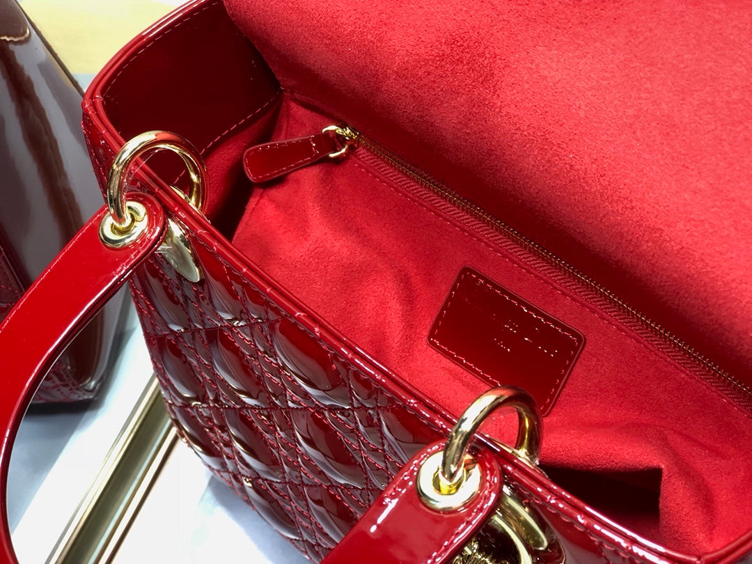 DIOR medium lady 24 dark red patent calfskin