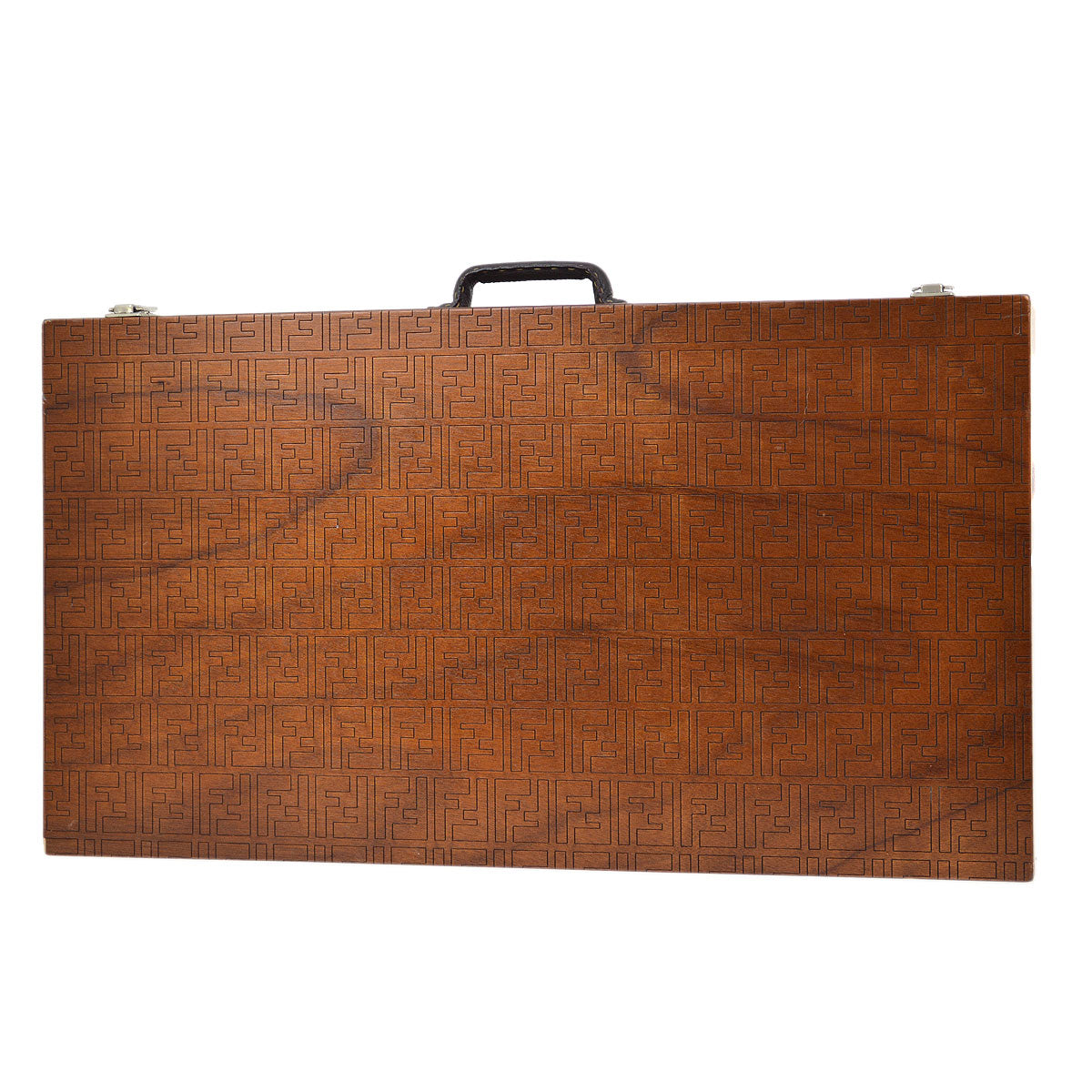 FENDI Wooden Trunk and Baguette Hand Bag Set Brown White 03594