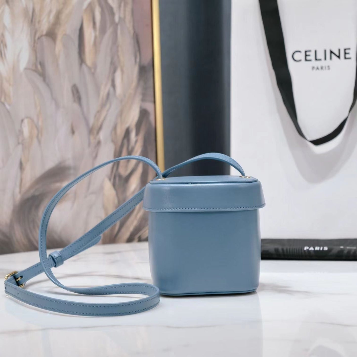 Celine SQUARE BOX CROSSBODY BAG 11 AZURE BLUE CALFSKIN