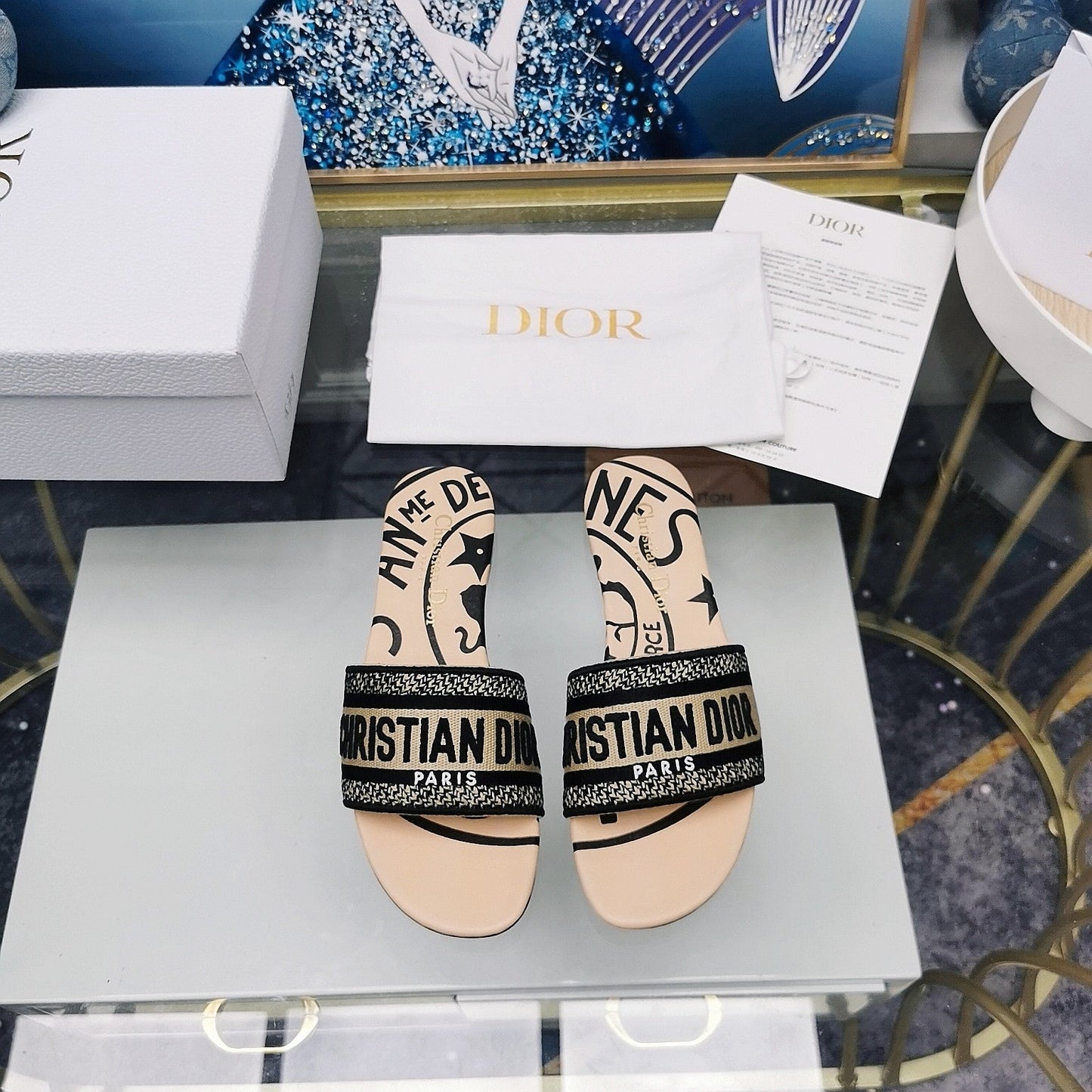 DIOR Mule Dway Slide 10mm Multi-motifs Style 33