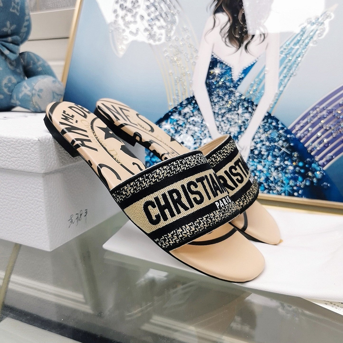 DIOR Mule Dway Slide 10mm Multi-motifs Style 33
