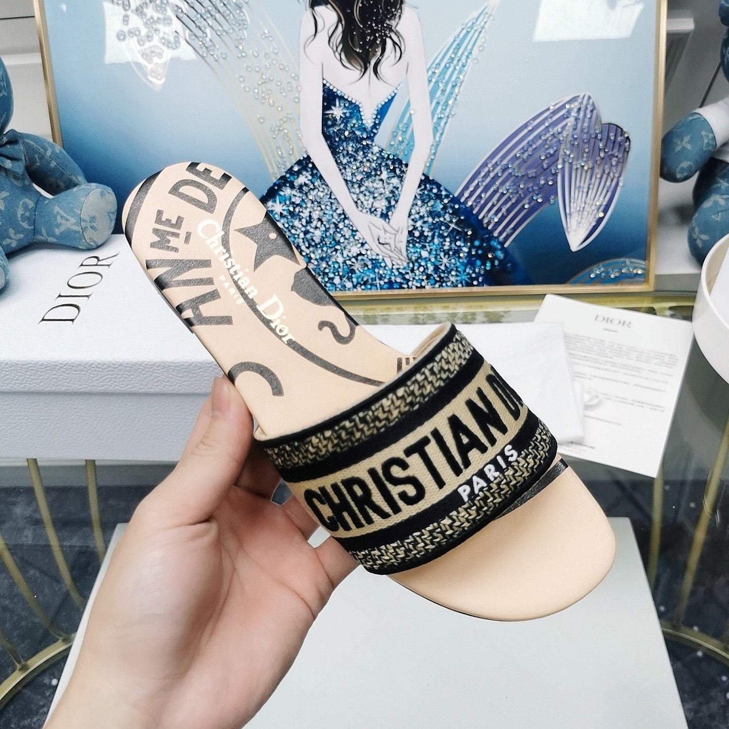 DIOR Mule Dway Slide 10mm Multi-motifs Style 33