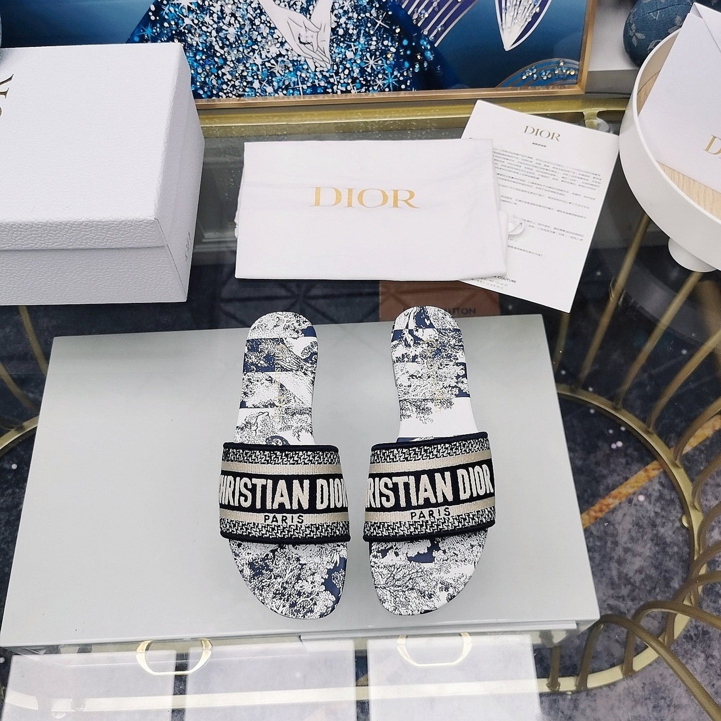DIOR Mule Dway Slide 10mm Multi-motifs Style 29