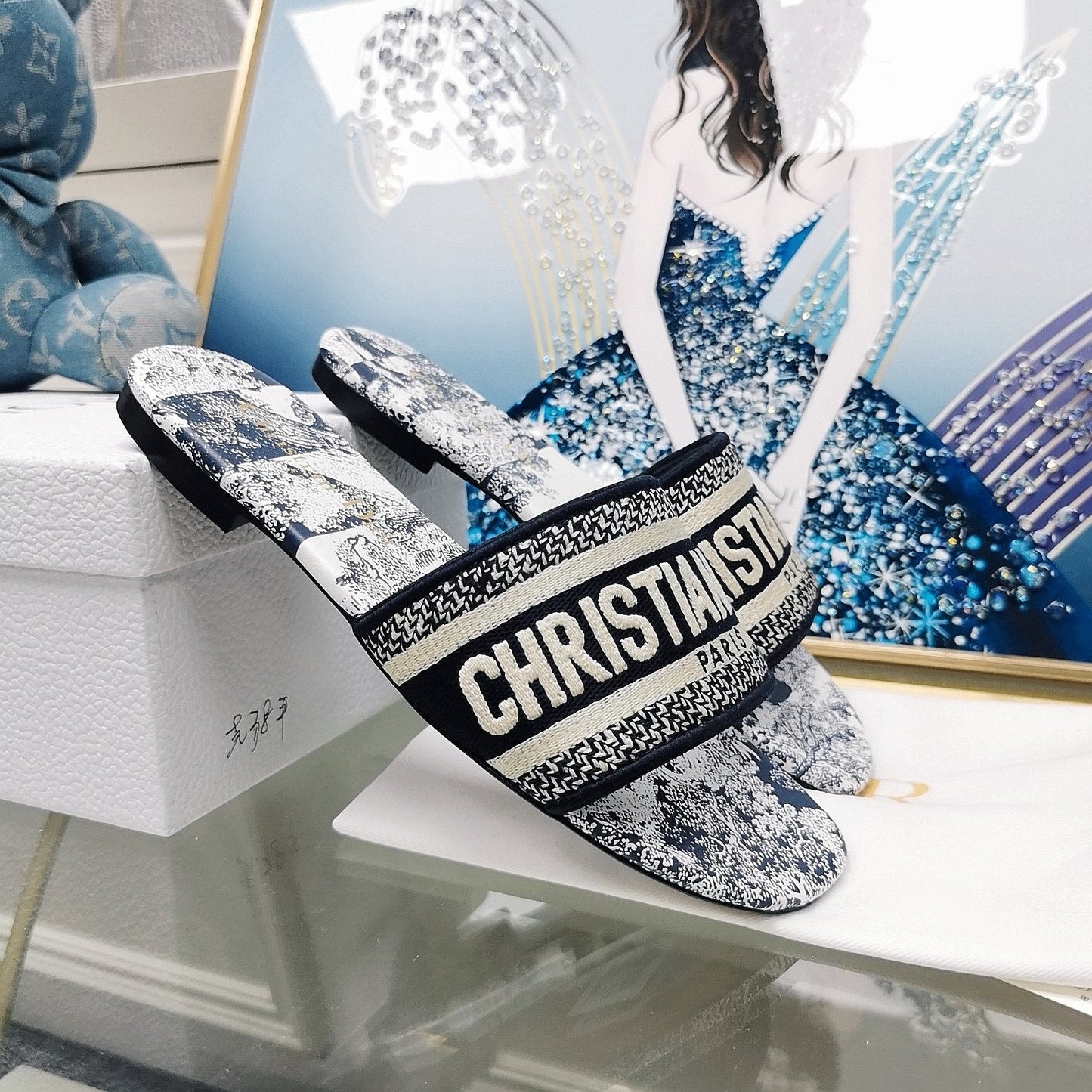 DIOR Mule Dway Slide 10mm Multi-motifs Style 29