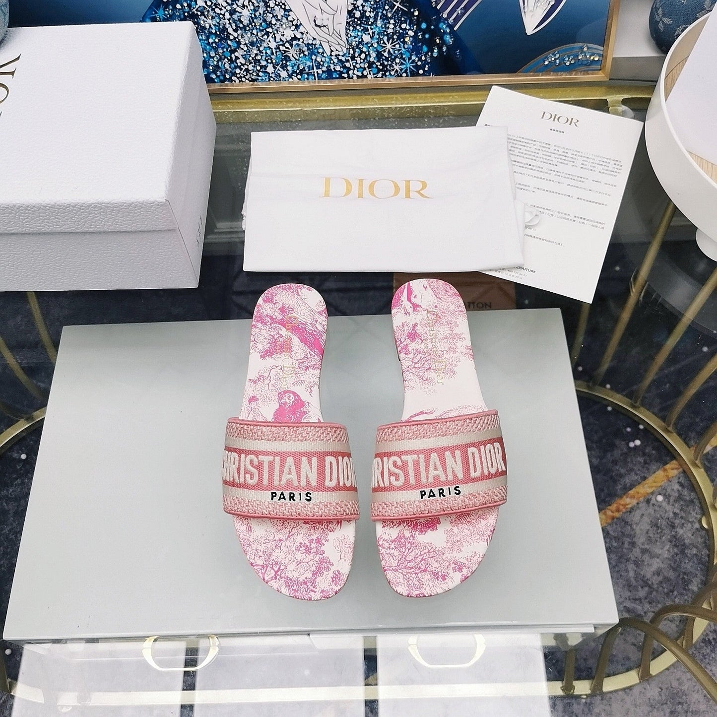 DIOR Mule Dway Slide 10mm Multi-motifs Style 28