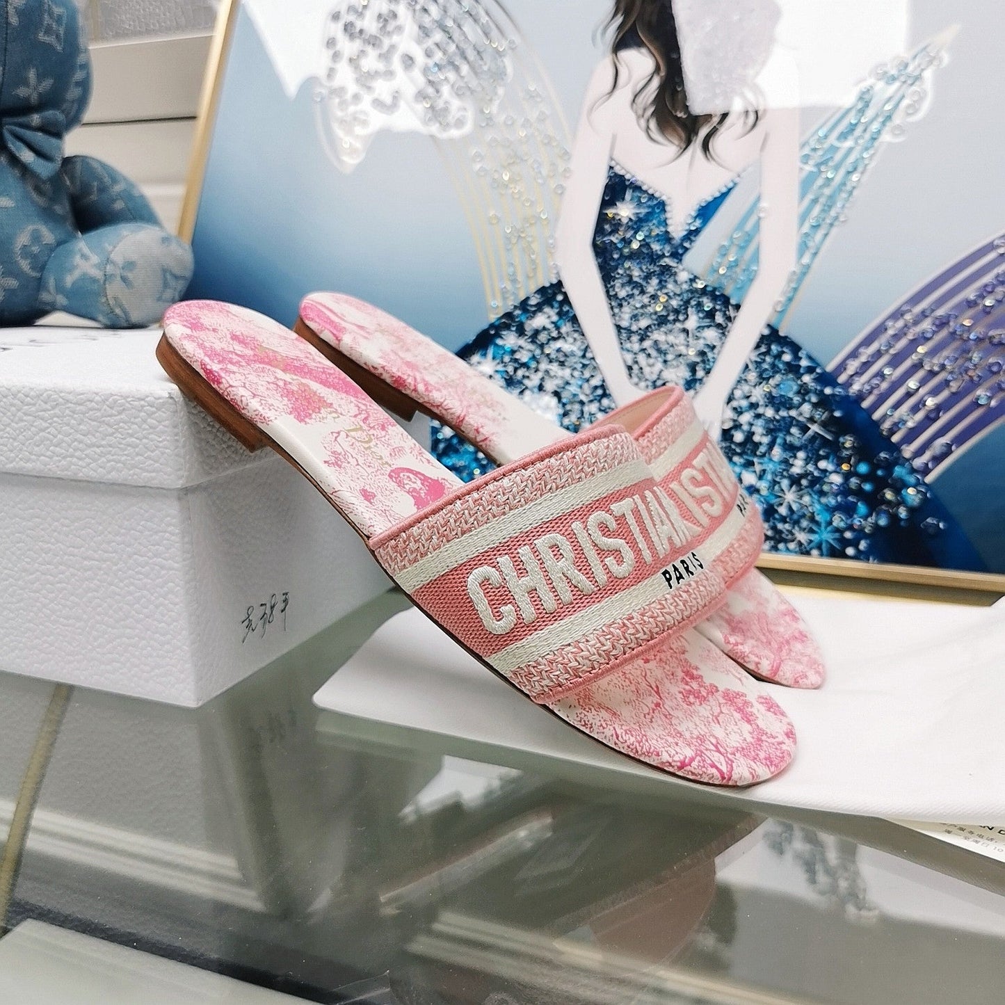 DIOR Mule Dway Slide 10mm Multi-motifs Style 28