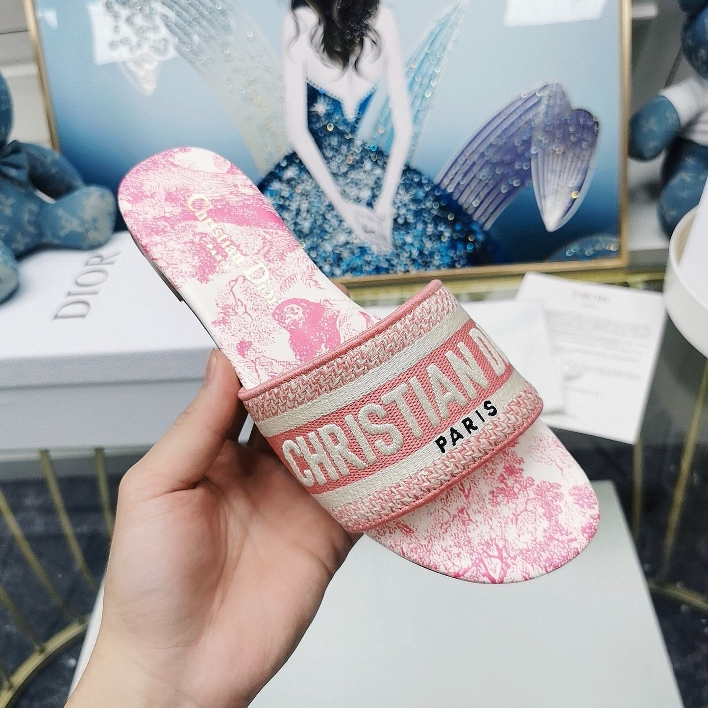 DIOR Mule Dway Slide 10mm Multi-motifs Style 28
