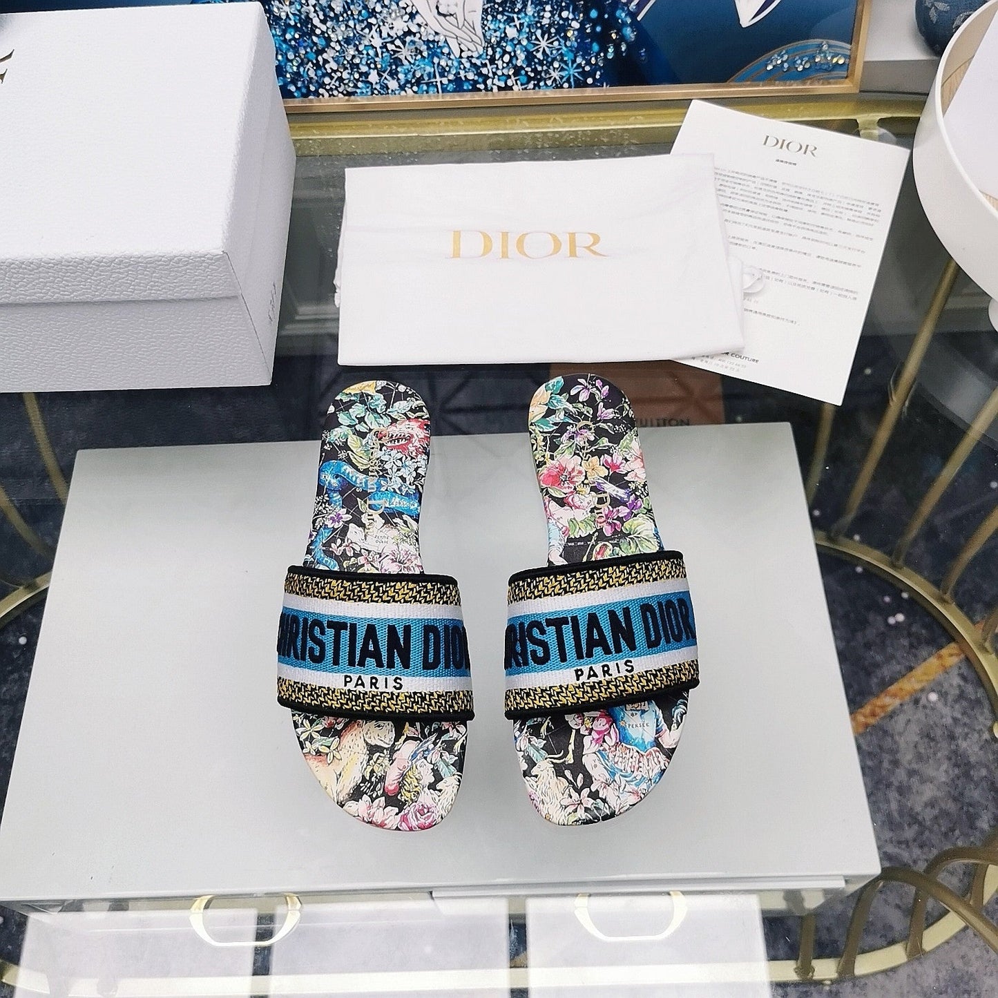 DIOR Mule Dway Slide 10mm Multi-motifs Style 25