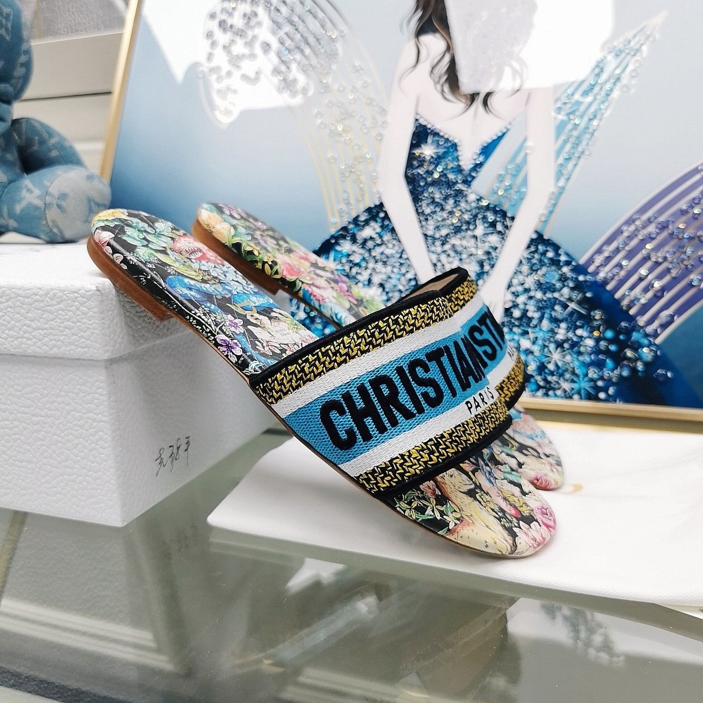 DIOR Mule Dway Slide 10mm Multi-motifs Style 25